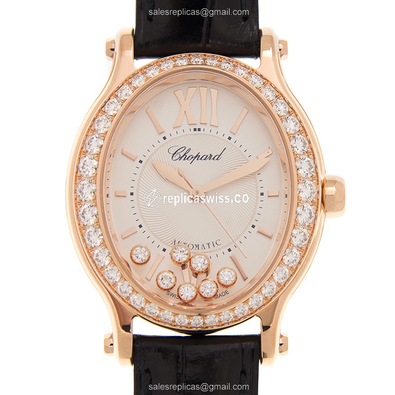 Chopard Happy Sport Replica - Automatic - 18kt Rose Gold - Diamonds - White Dial